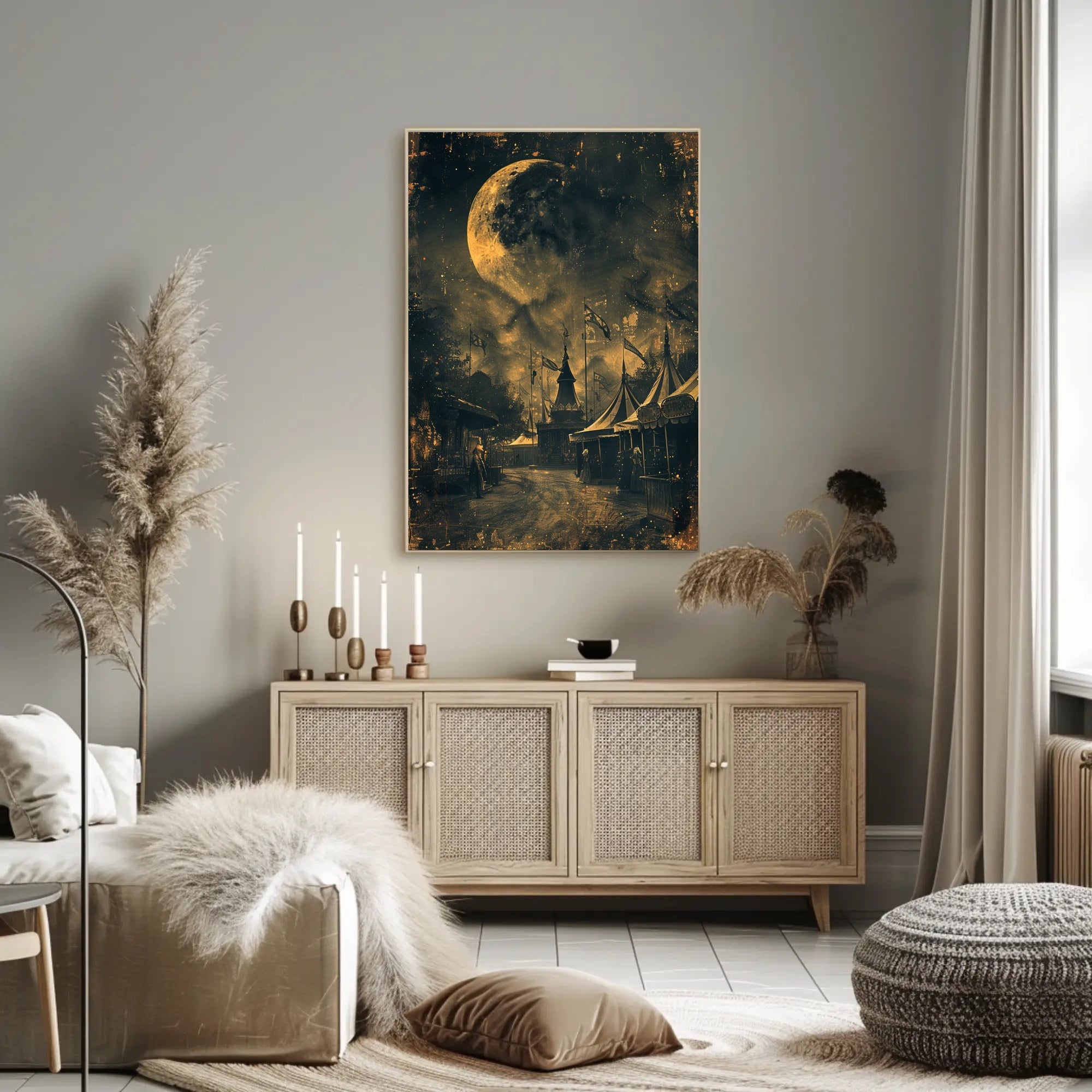 Vintage Carnival Moonlit Scene Under Gothic Artistic Poster PosterGoat