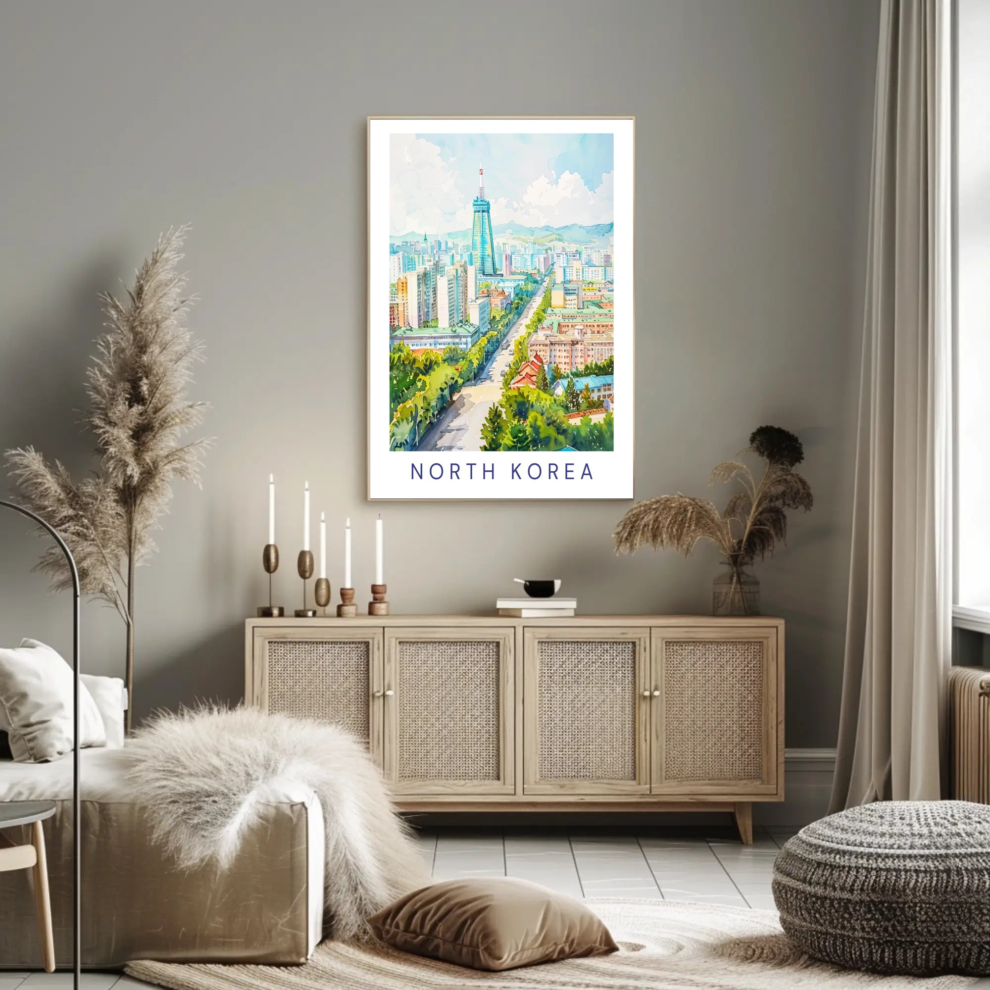 Vibrant Pyongyang Cityscape with Ryugyong Hotel Urban Poster PosterGoat