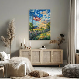 peaceful farmhouse landscape Poster