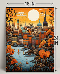 Autumn Cityscape Illustration Poster