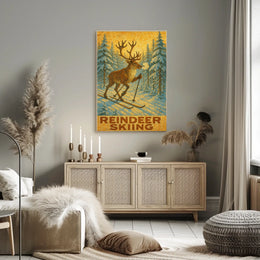 Reindeer Skiing Poster