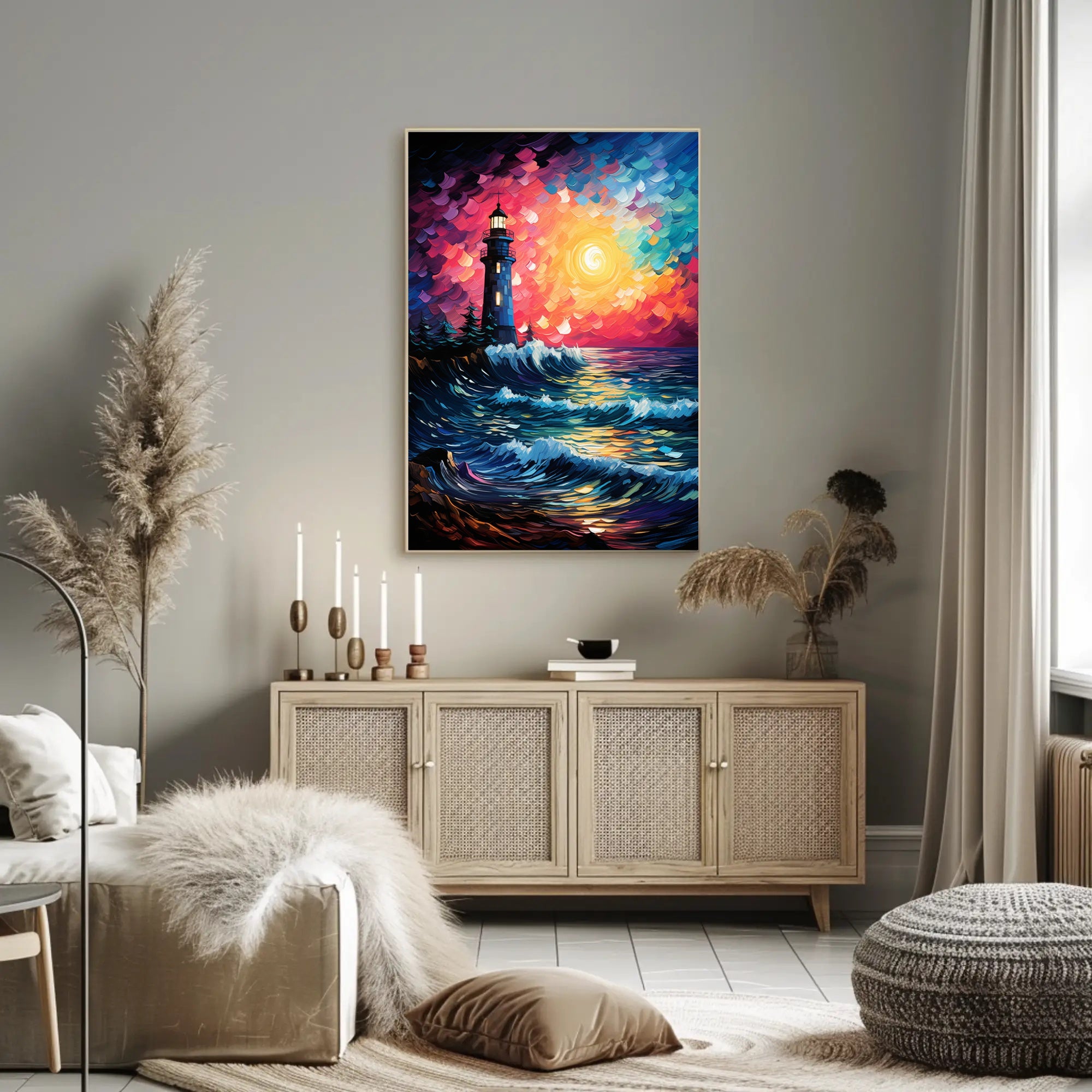 Lighthouse At Sunset Poster