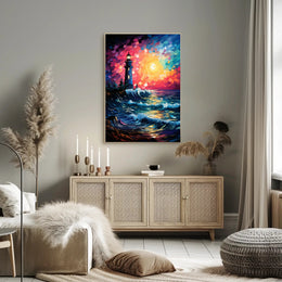 Lighthouse At Sunset Poster