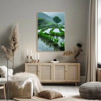 Peaceful Terraced Rice Paddies in Rainy Rural Landscape Poster PosterGoat