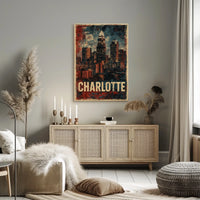 Charlotte Skyline Vintage Urban Retro Collectors Poster