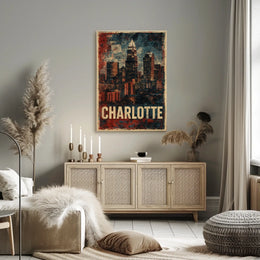 Charlotte Skyline Vintage Urban Retro Collectors Poster