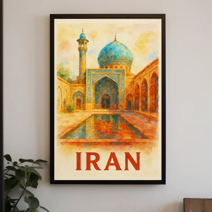 Iran Mosque Watercolor Travel Poster