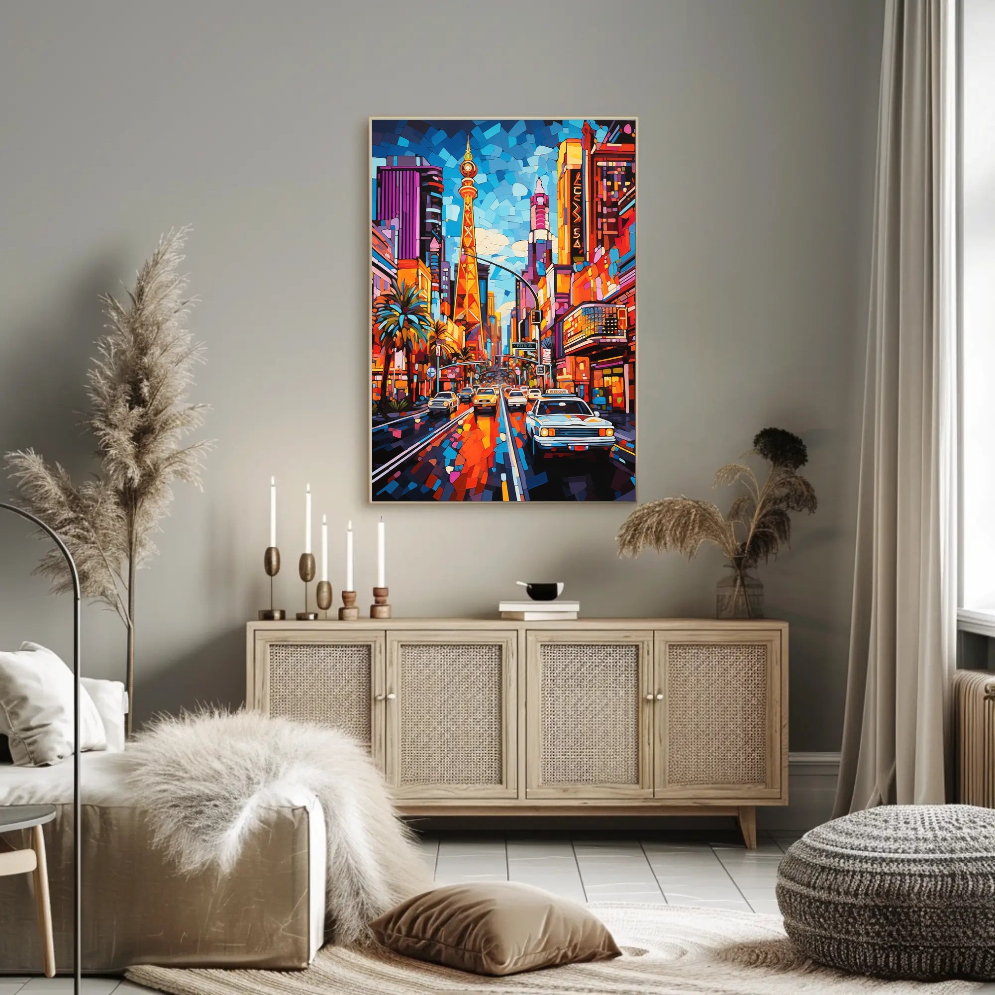 Vibrant Cityscape Mosaic with Eiffel Tower Artistic Poster