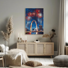 Gateway Arch St Louis Fireworks Night Cityscape Poster