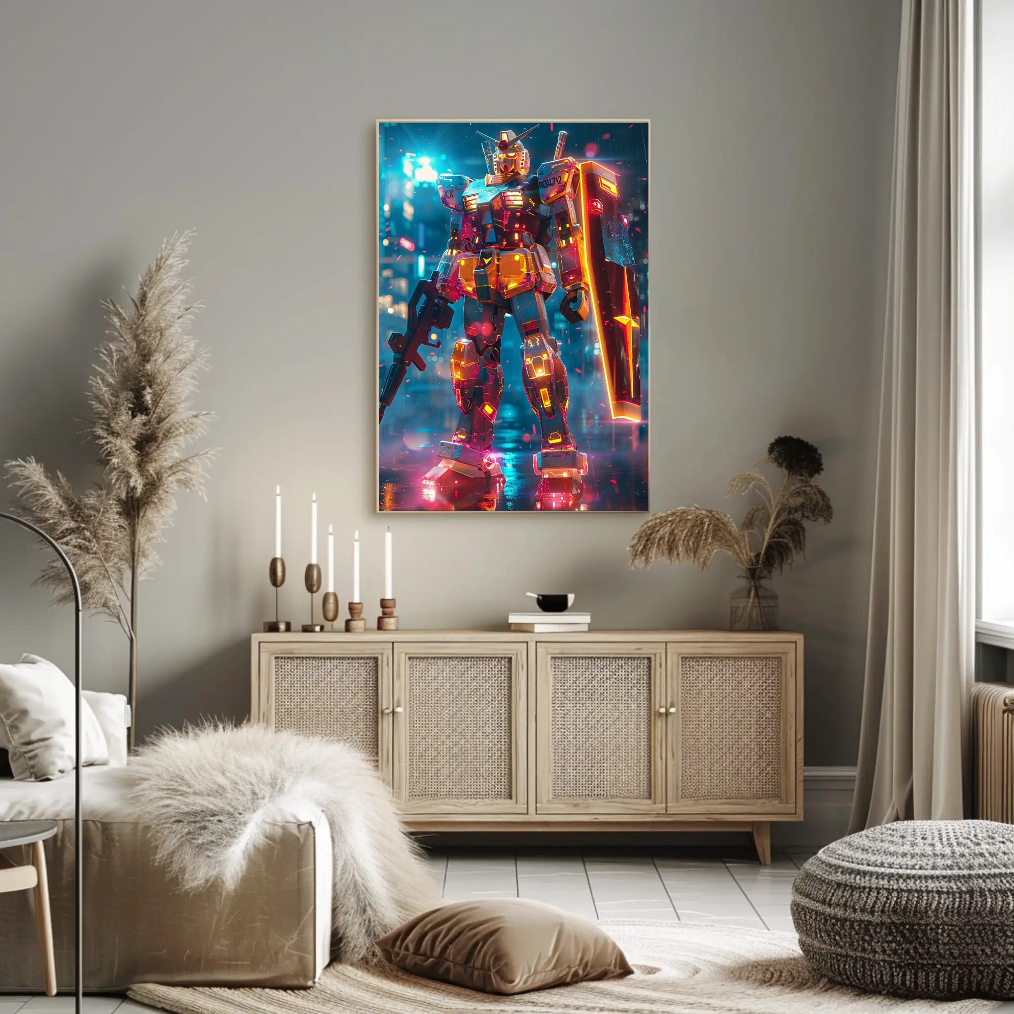 Neon Mech Warrior Art Print Poster for Home Decor PosterGoat