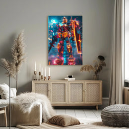 Neon Mech Warrior Art Print Poster for Home Decor PosterGoat