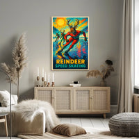 Reindeer Speed Skating Vintage Winter Sports Poster