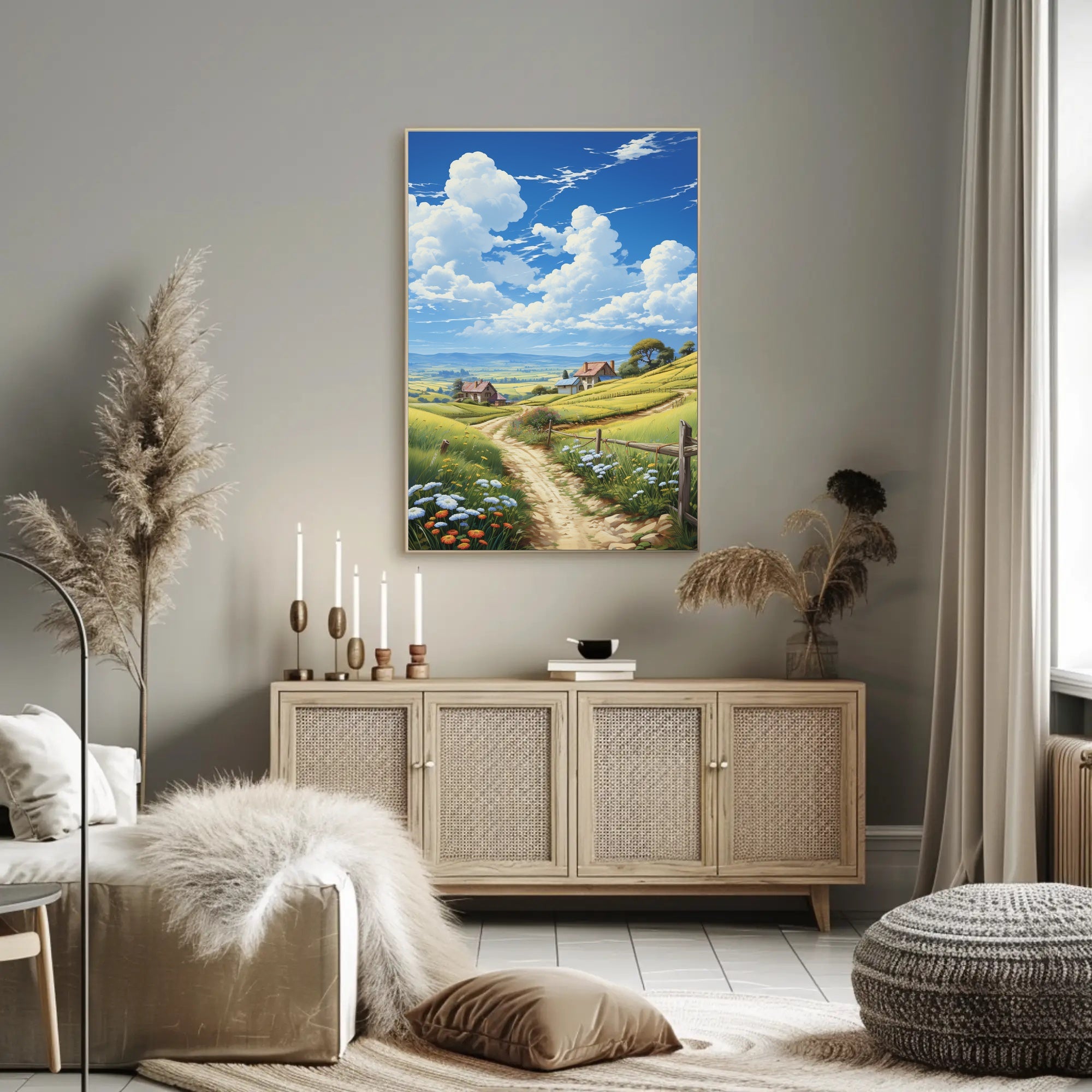 Idyllic Countryside Landscape Bright Artistic Rural Poster