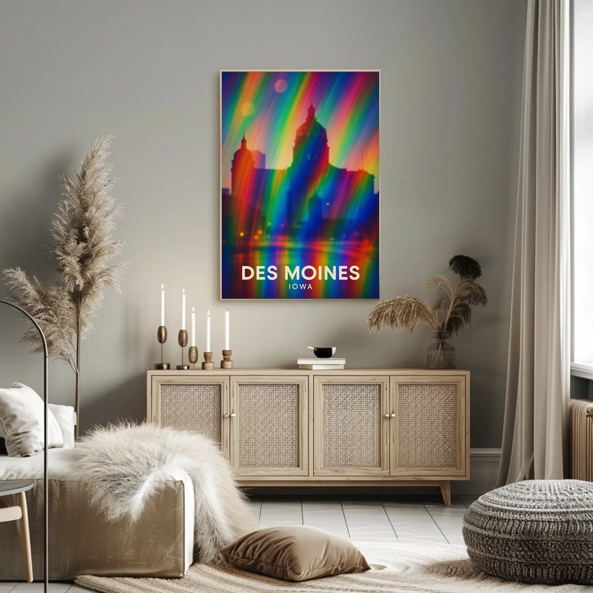 Des Moines Cityscape Digital Painting Vibrant Poster