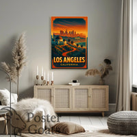 Los Angeles Sunset Vintage Travel Poster