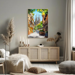 Spain Barcelona Sagrada Familia Street View City Poster