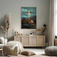 UFO Encounter in the Desert Art Print Poster PosterGoat
