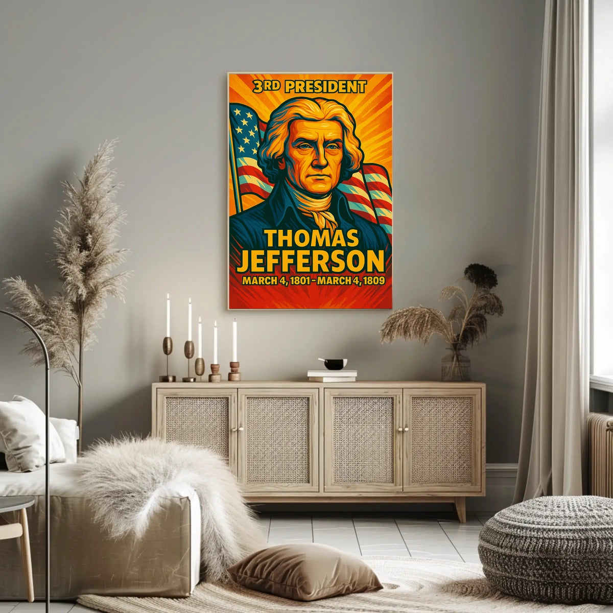 Thomas Jefferson 3rd President of the United States Colorful Comic Book Style Poster