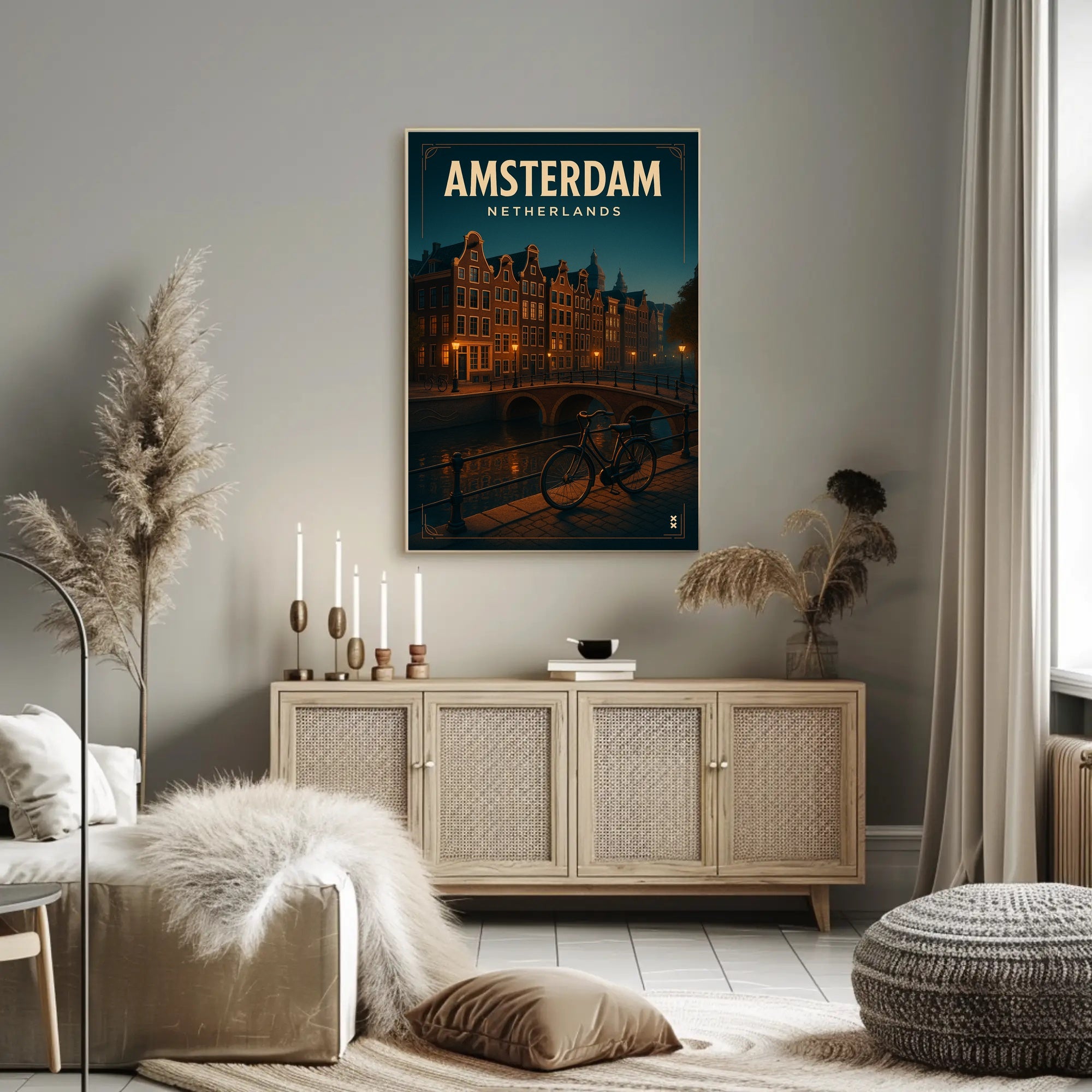 Serene Amsterdam Evening Travel Poster PosterGoat