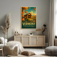 Vermont Autumn Travel Poster Vintage Wall Art