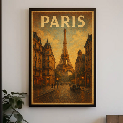 Paris Eiffel Tower Evening Travel Poster