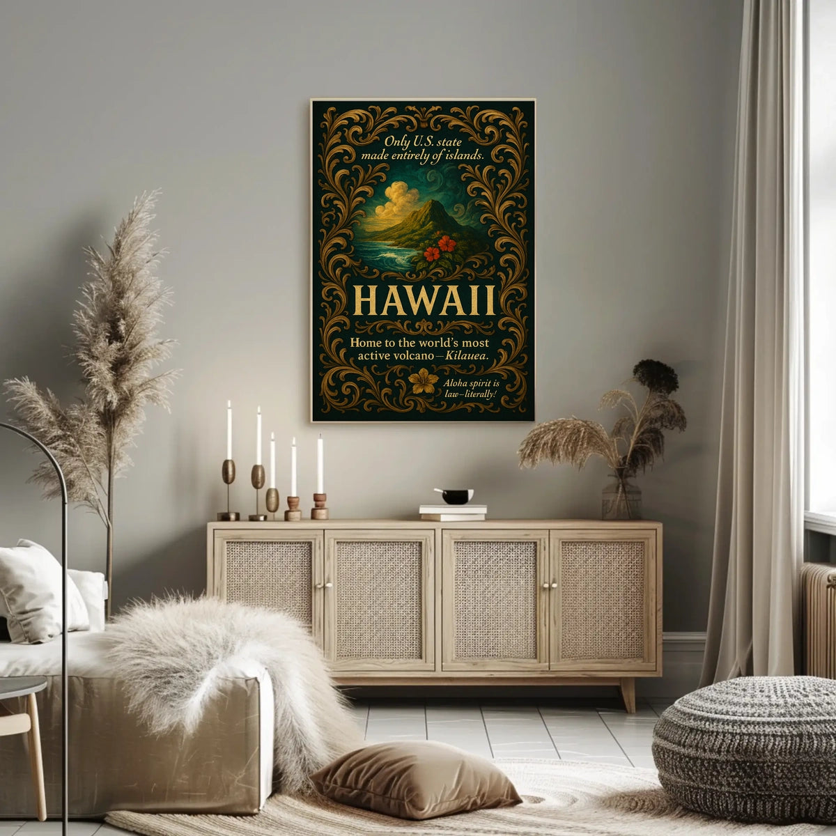 Hawaii Vintage Poster: Scenic Mountains and Ocean View