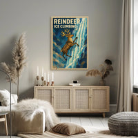 Reindeer Ice Climbing Vintage Animal Art Poster