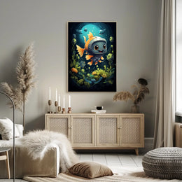 Goldfish in Futuristic Robotic Helmet Poster