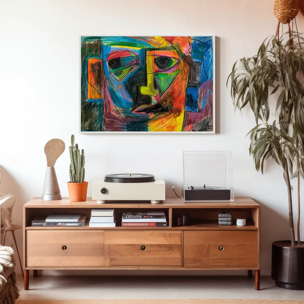 Cubist Abstract Face Art Poster: Vibrant Colors