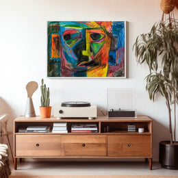 Cubist Abstract Face Art Poster: Vibrant Colors