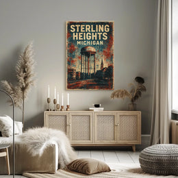 Vintage Sterling Heights Water Tower Retro Poster
