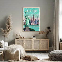 Iconic New York City Panorama Poster Vintage Wall Art