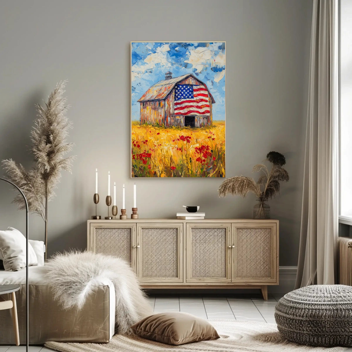 patriotic barn in the countryside Poster
