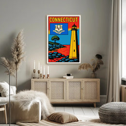 Connecticut Lighthouse and State Emblem Poster PosterGoat