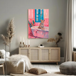Leopard Bathtub Art Print for Animal Poster PosterGoat