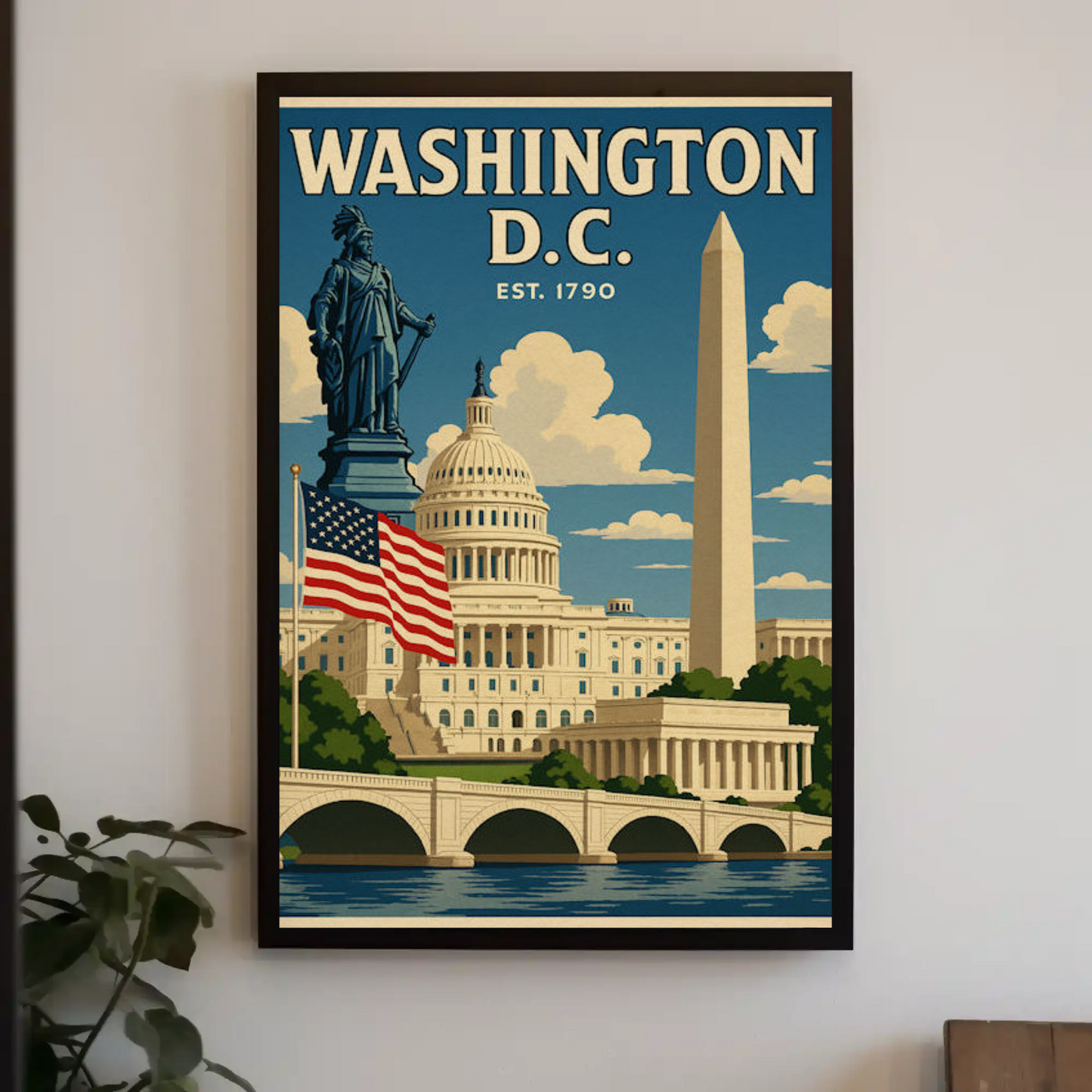 Washington DC Capitol Statue Obelisk Memorial Travel Poster