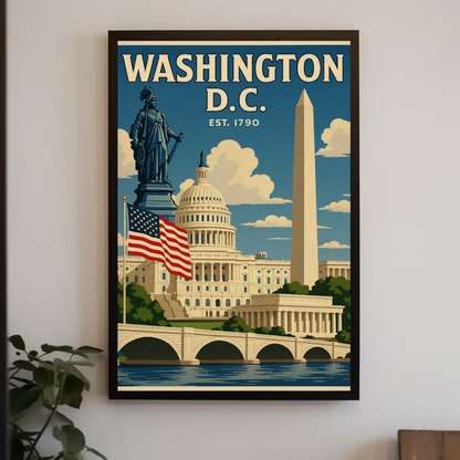 Washington DC Capitol Statue Obelisk Memorial Travel Poster