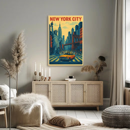 New York City Skyline Landmarks Poster Retro Wall Art