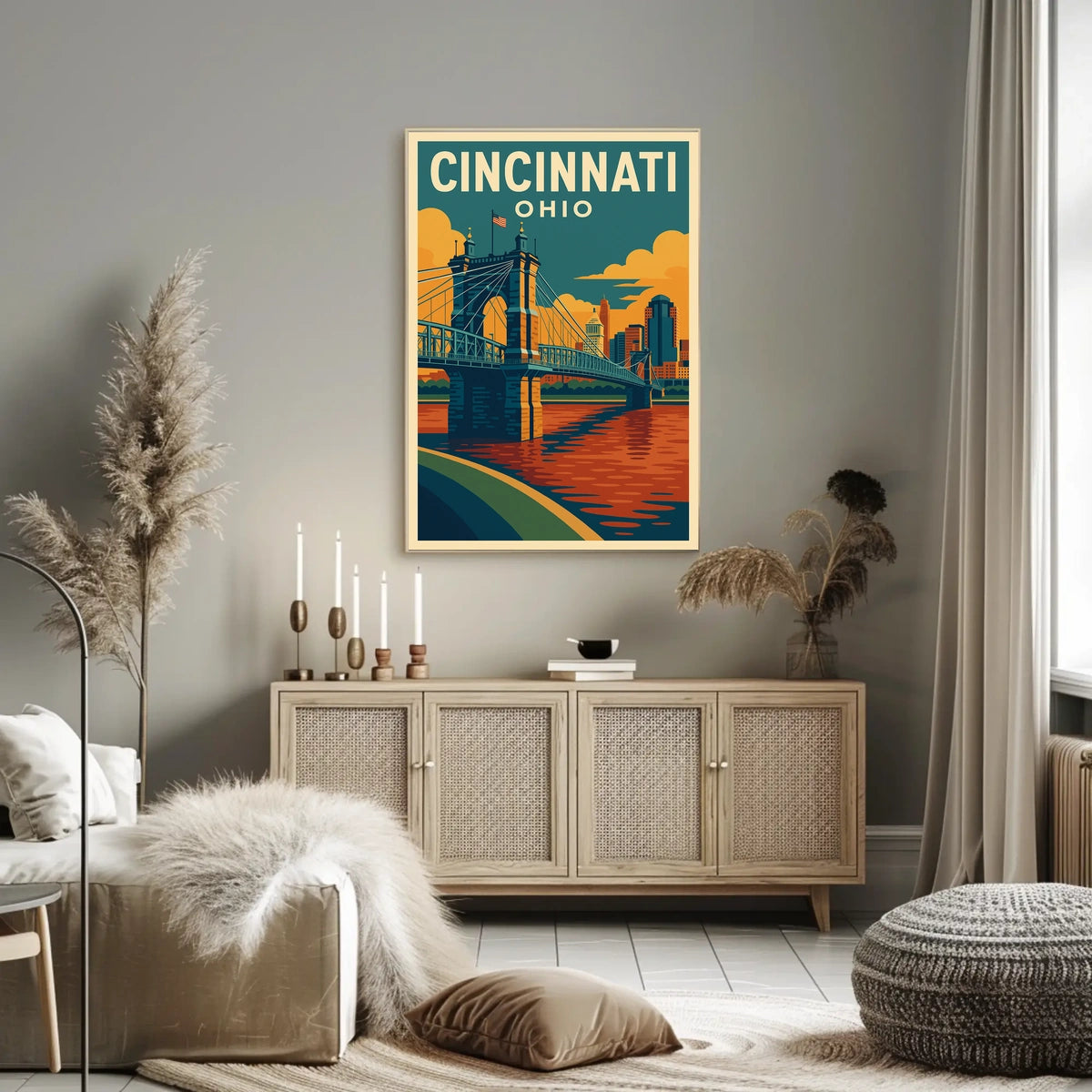 Cincinnati Cityscape Minimalist Wanderlust Poster