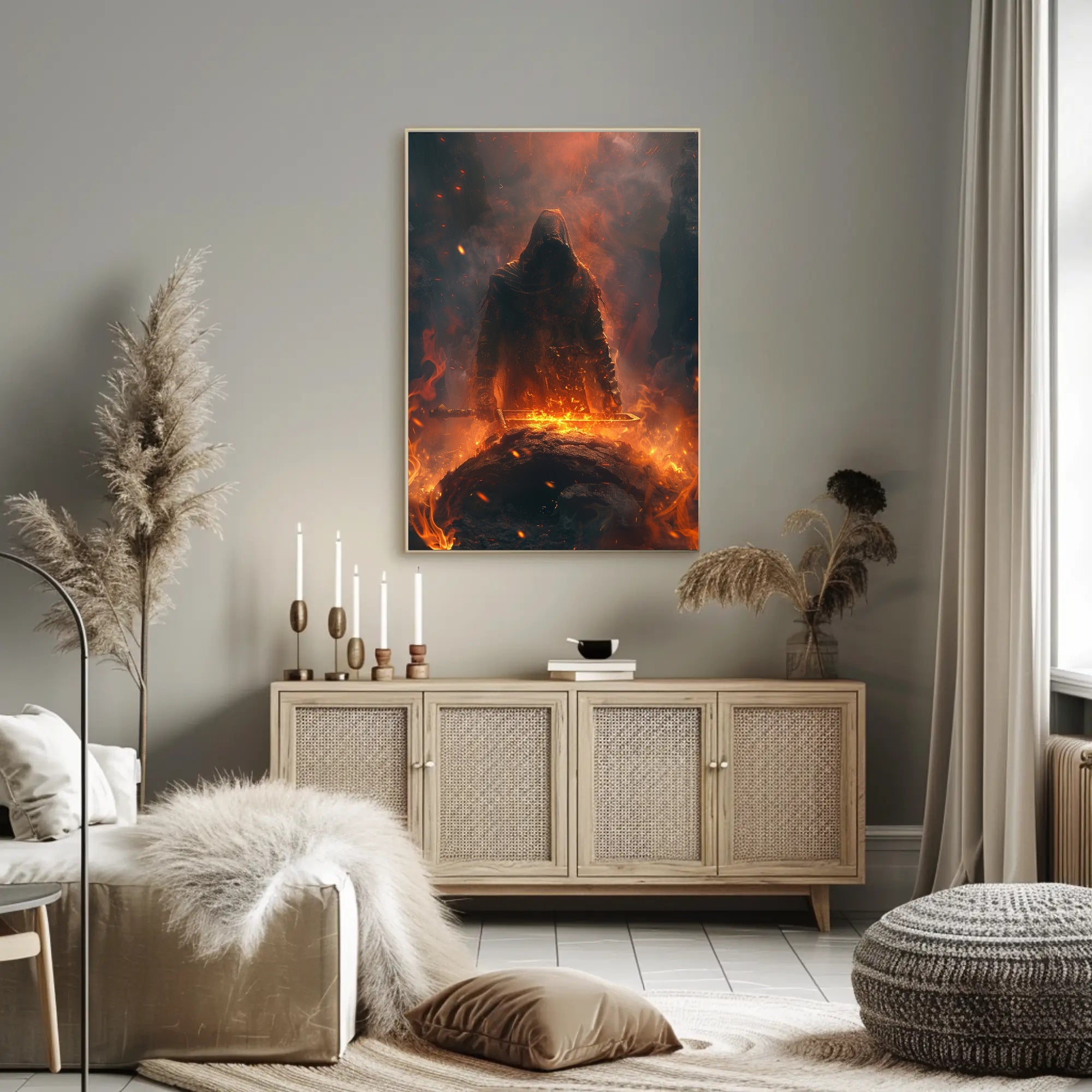 Mysterious Warrior with Glowing Sword Fantasy or Mythology Poster PosterGoat