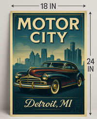 Motor City Detroit Vintage Poster Art Print PosterGoat