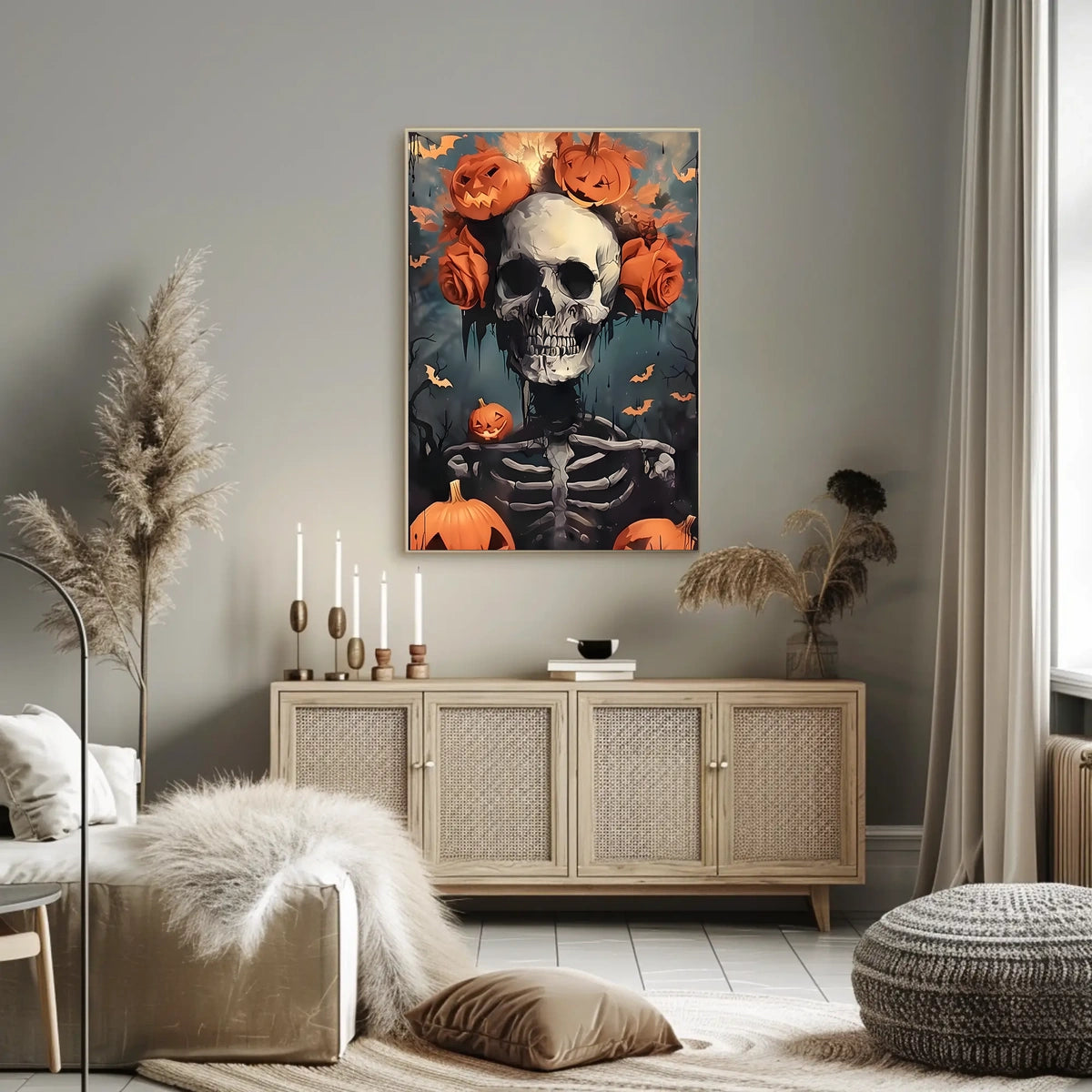 Halloween Skeleton with Pumpkins Poster