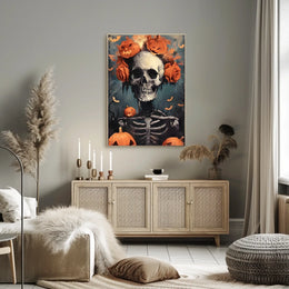 Halloween Skeleton with Pumpkins Poster