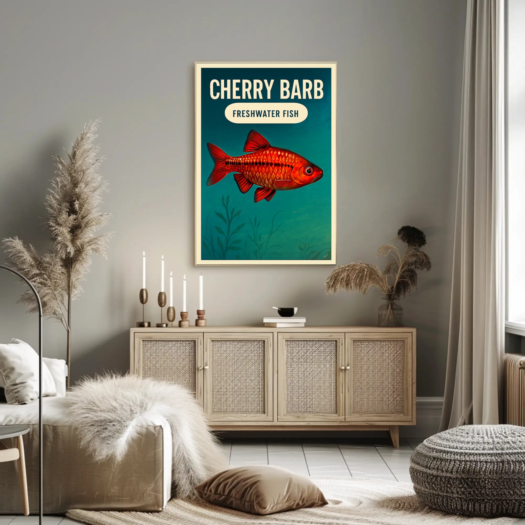 Cherry Barb Fish Vibrant Illustration Animal Poster
