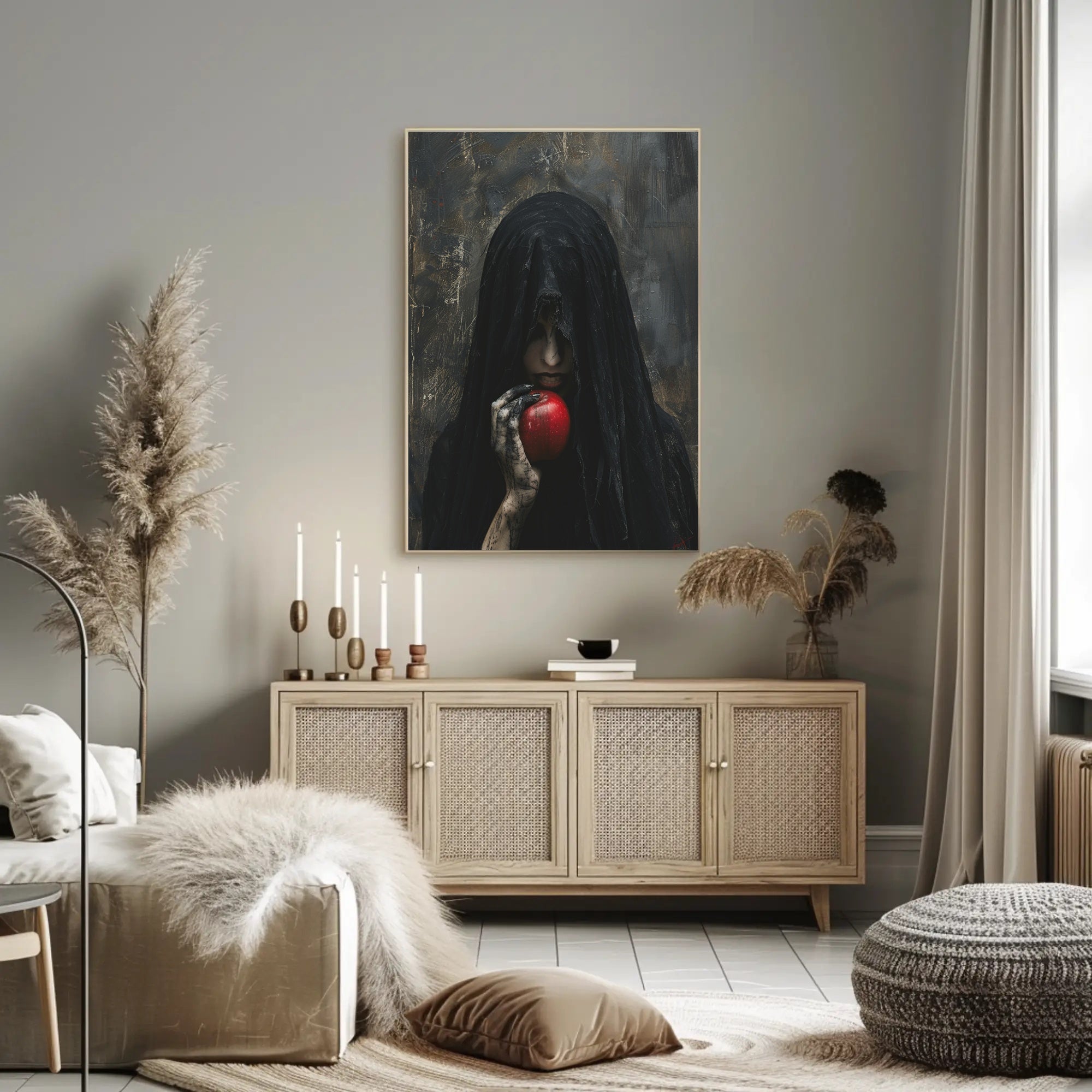 Mysterious Character with Red Apple Fantasy Poster PosterGoat