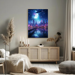 Neon Cityscape Under A Cosmic Sky Poster