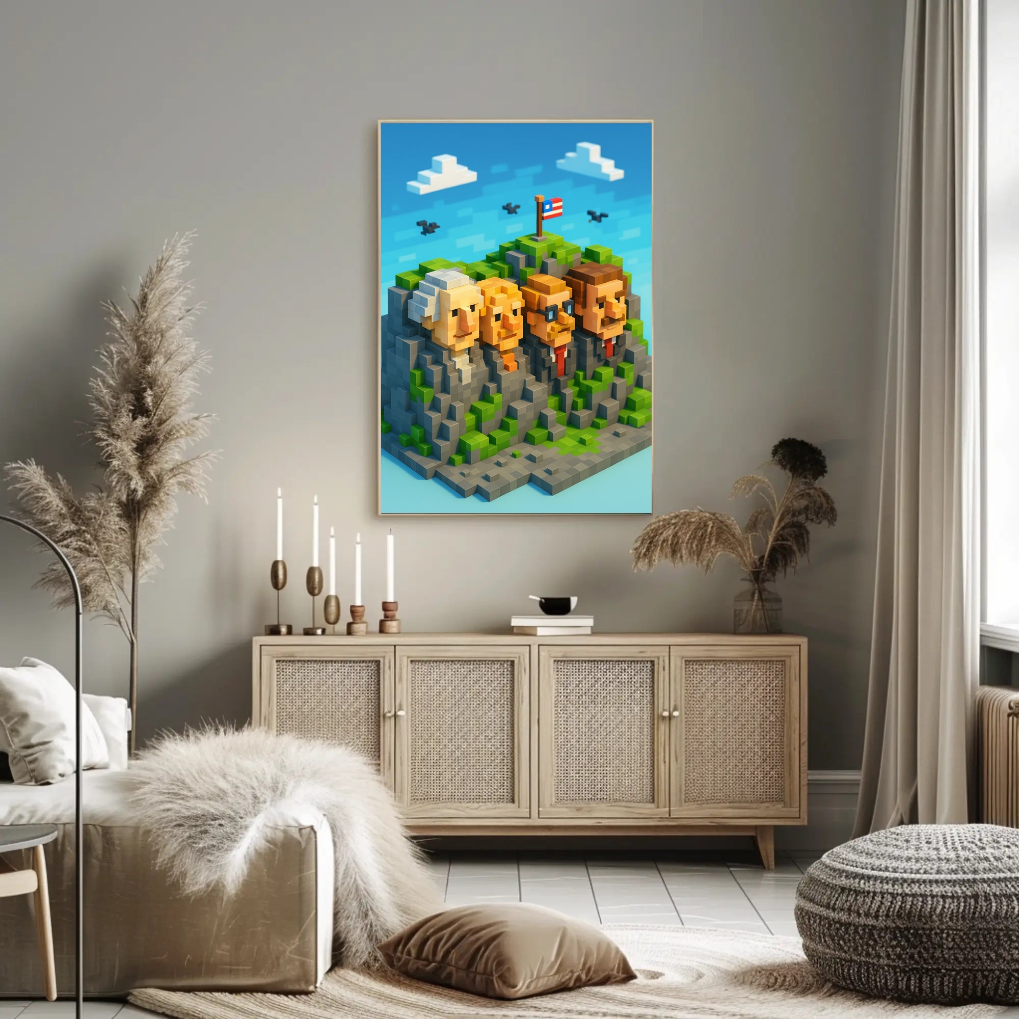Pixel Presidents on Mount Rushmore Poster PosterGoat