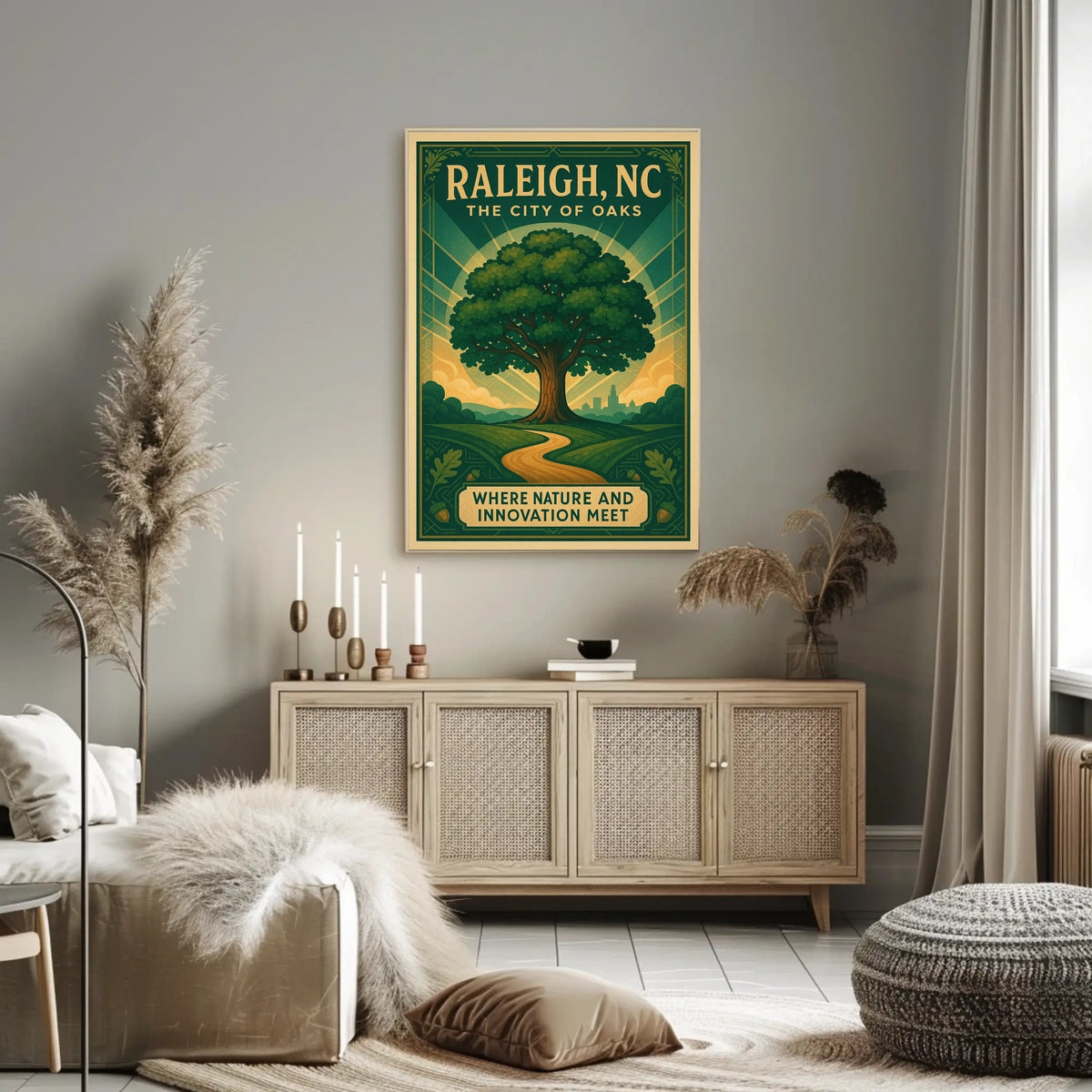 Raleigh City of Oaks Vintage Travel Poster
