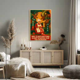 Mrs. Claus Knitting For Reindeer Poster