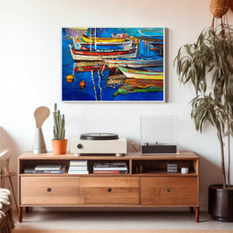 Colorful Boats on Tranquil Waters Poster